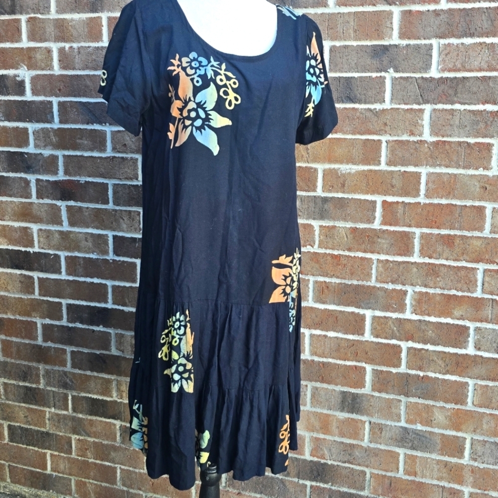 Tropical Black Floral Midi Dress